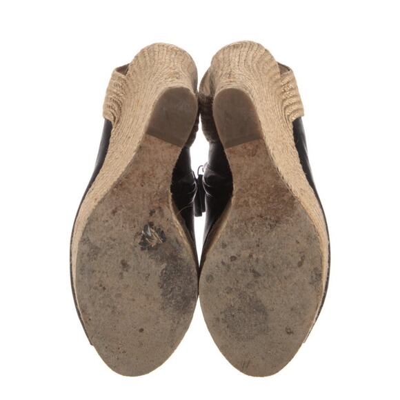 GUCCI Black Leather Peep Toe Slingback Wedge Espadrilles Sandals Size IT 36.5 - Picture 5 of 5